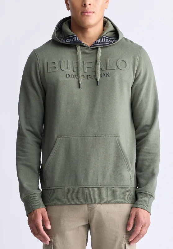 men's insulated sweatshirts-Fadol Men's Embossed Logo Hooded Sweatshirt, Army green - BPM13610V