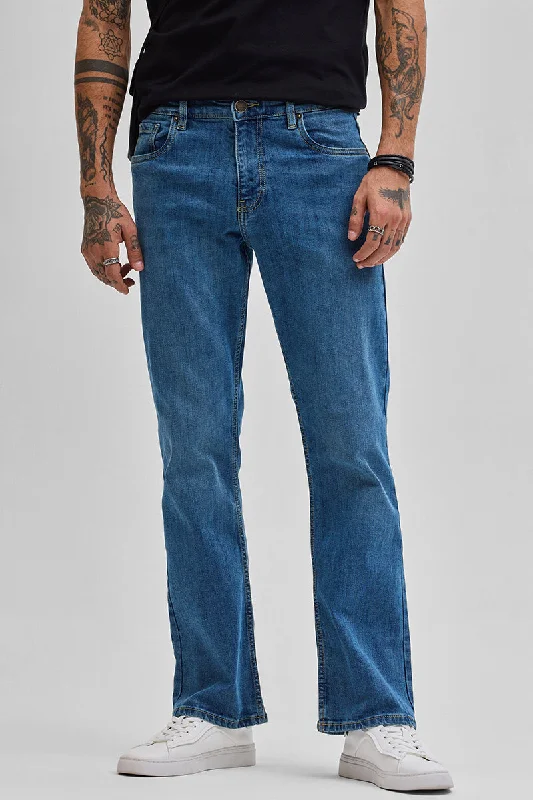 men's fall pants-Dark Blue  Bootcut Jeans