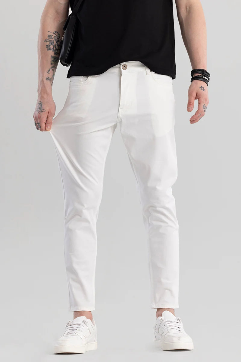 men's performance trousers-Proflex White Skinny Fit Jeans