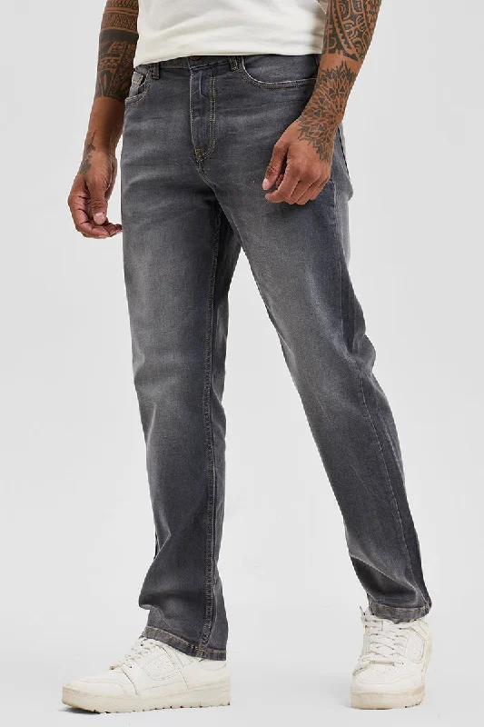 men's running pants-Grey Regular Fit Jeans