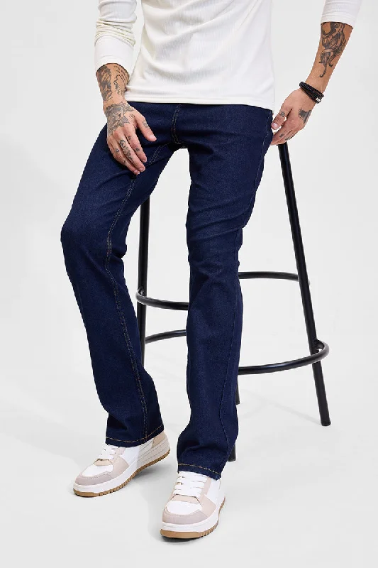 men's event trousers-Navy Mid Rise Straight Fit Jeans