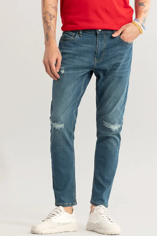 men's flannel pants-Trendsetter Ash Blue Skinny Fit Distressed Jeans