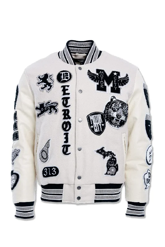 men's running jackets-Big Men's Motown Varsity Jacket (Cream)