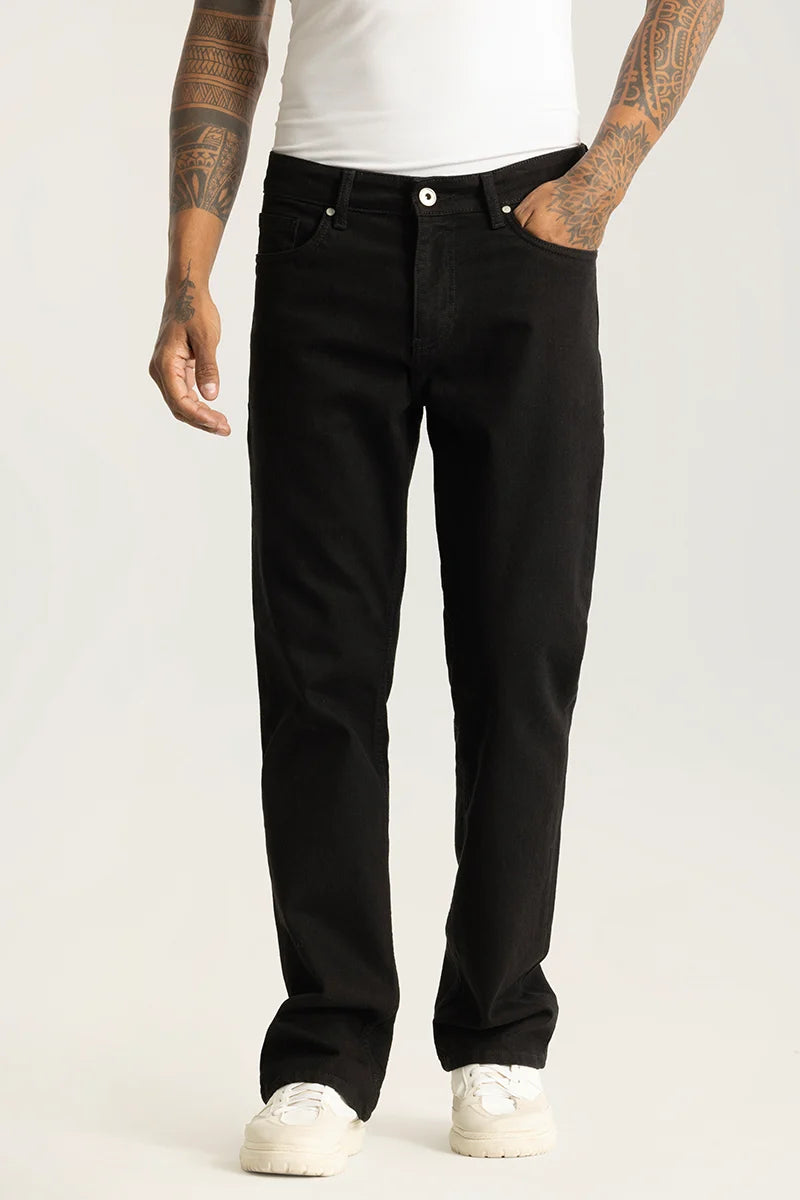 men's party trousers-Vertex Black Plain Straight Fit Jeans