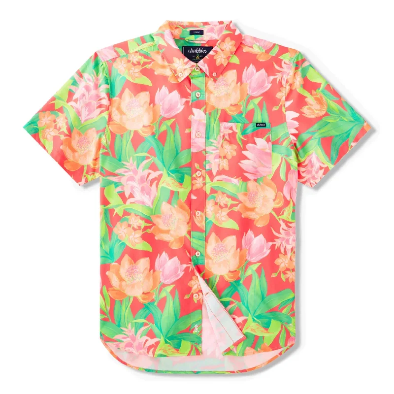 men's breathable shirts-Chubbies The Tropic Like It's Hot Performance Short Sleeve Sport Shirt - Coral