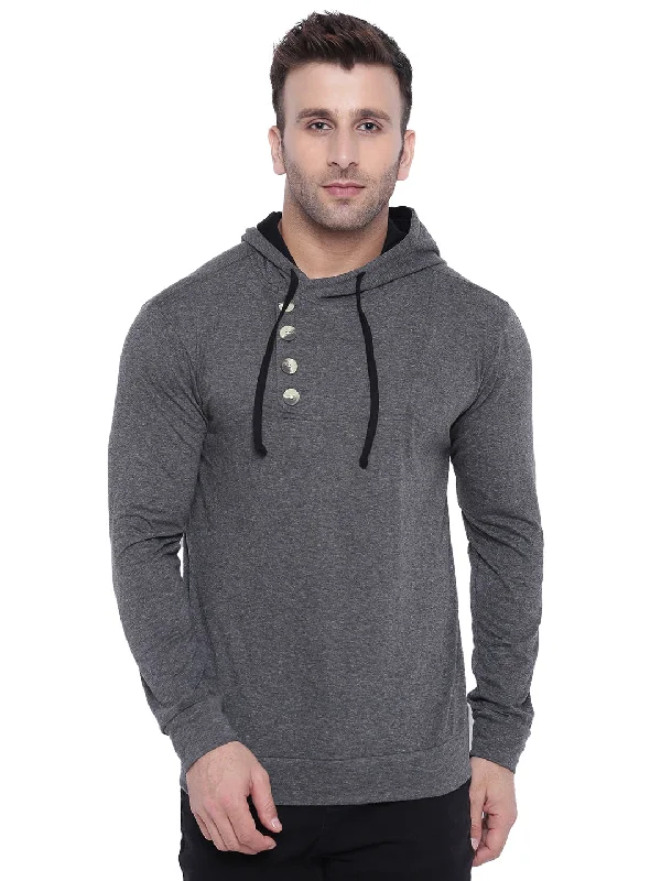 men's functional hoodies-Dark Grey Black Full Sleeve Hooded T-Shirt