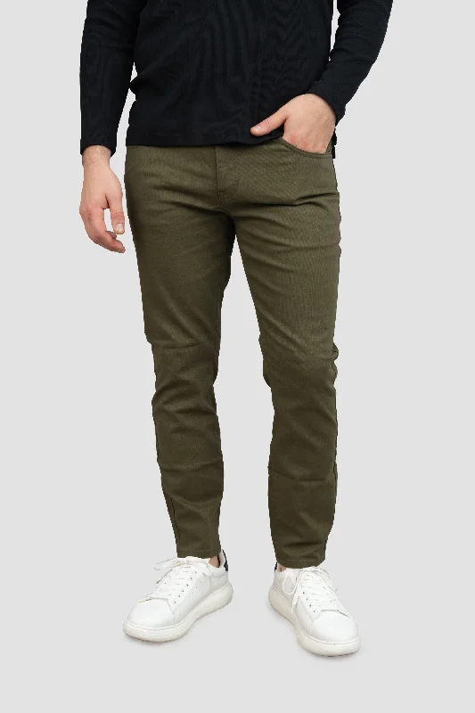 men's waterproof pants-Garment Dyed Stretch Jeans Olive