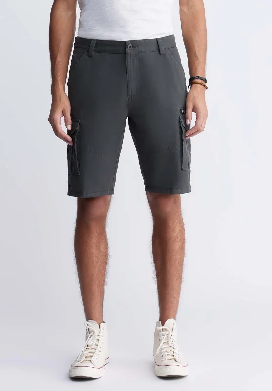 men's regular fit shorts-Hiero Men's Shorts with Cargo Pockets in Charcoal - BM24270