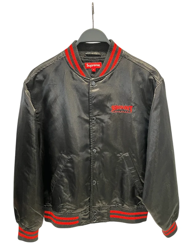 men's eco-friendly jackets-Supreme/Blouson/S/Polyester/BLK/SUPREMEXTHRASHER VARSITY