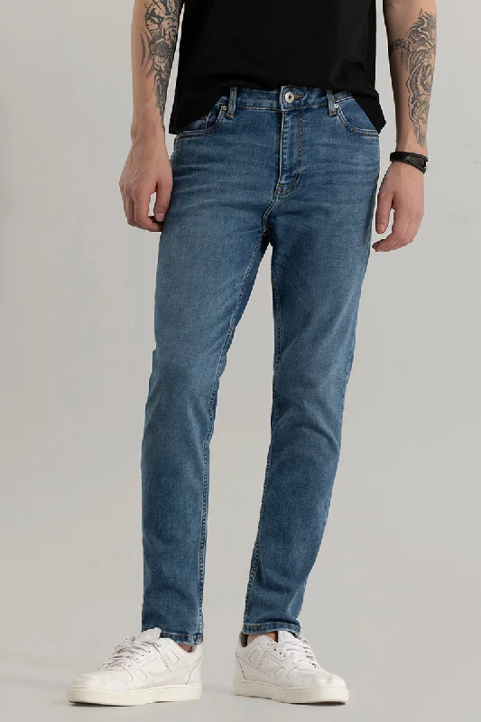 men's trendy trousers-Denity Slim Fit Denim Deep Blue Jeans