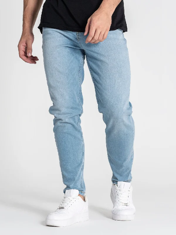 men's casual pants-Light Blue Carrot Leg Jeans