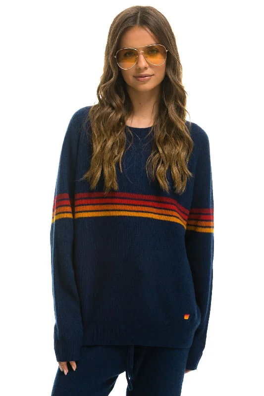 men's logo sweatshirts-RAINBOW STRIPE 4 UNISEX CASHMERE SWEATER - MIDNIGHT