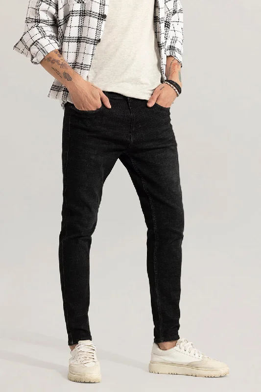 men's flat front pants-Osprey Jet Black Skinny Fit Jeans