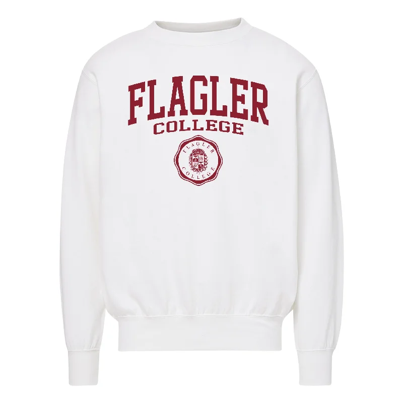 men's casual sweatshirts-Flagler College Official Seal Crewneck in White