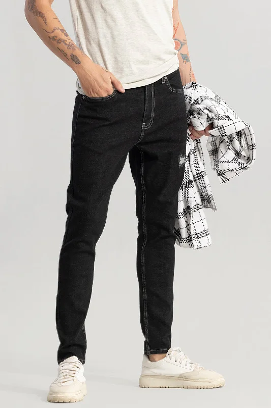 men's party trousers-Rocco Black Distressed Skinny Fit Jeans