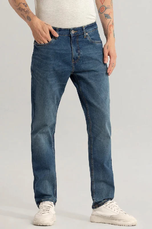 men's elastic waist pants-Cascade Spruce Blue Comfort Fit Jeans