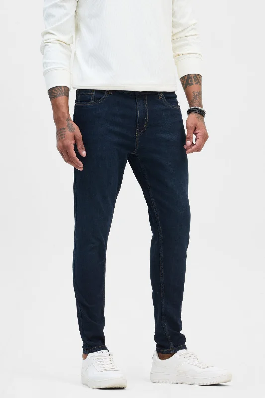 men's windproof trousers-Navy Skinny Fit Jeans