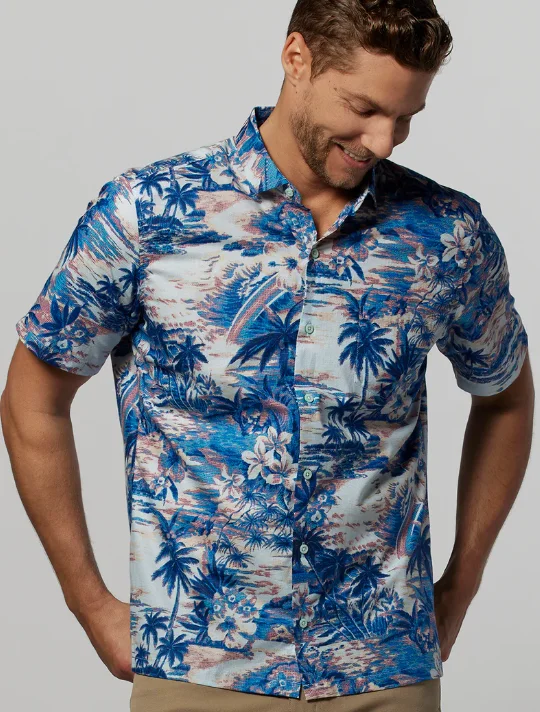 men's everyday shirts-Tori Richard Men's Nostalgic Coast Cotton Lawn Camp Shirt - Marina