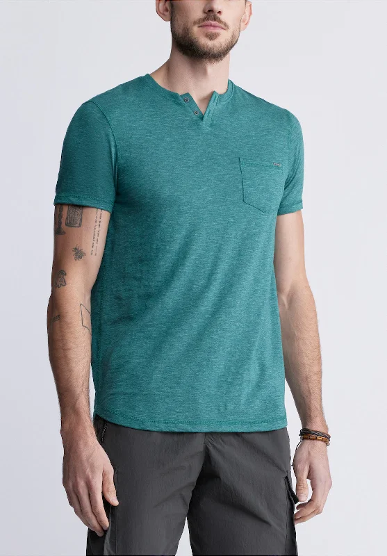 men's tie-dye t-shirts-Kadyo Men's Pocket Henley Top in Aventurine Green - BM24345