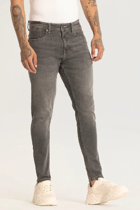 men's quick dry pants-Grey Plain Skinny Fit Jeans