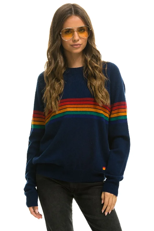 men's lightweight travel sweatshirts-RAINBOW STRIPE 6 UNISEX LIGHT CASHMERE SWEATER - MIDNIGHT