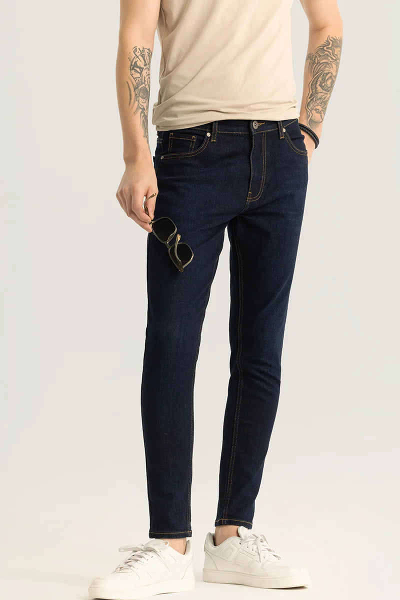 men's lounge pants-Delphine Deep Blue Plain Skinny Fit Jeans