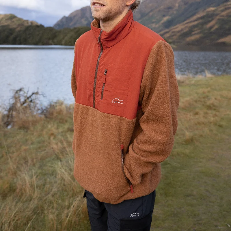 men's camping sweatshirts-Mens 1/4 Zip Fleece Canyon Red