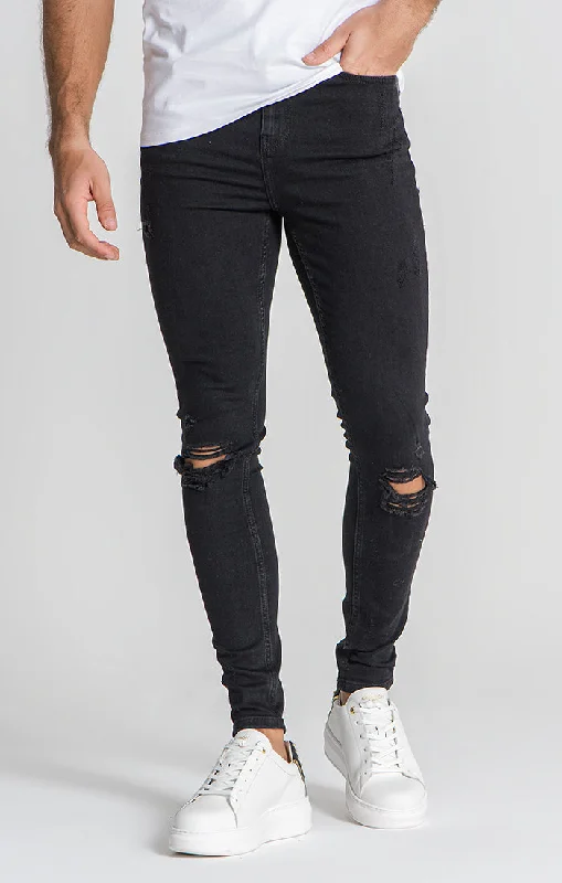 men's home wear trousers-Black Core Ripped Jeans