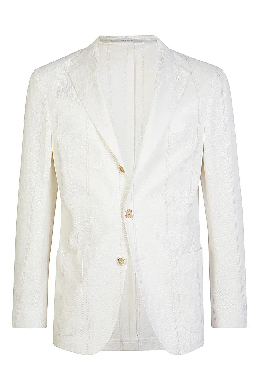 men's parka jackets-Micro Texture Single Breasted Blazer - White