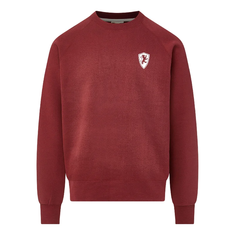 men's relaxed fit sweatshirts-Cinnamon Embroidered Shield Raglan Crewneck