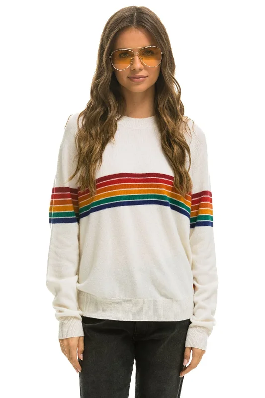 men's stylish fit sweatshirts-RAINBOW STRIPE 6 UNISEX LIGHT CASHMERE SWEATER - SNOW