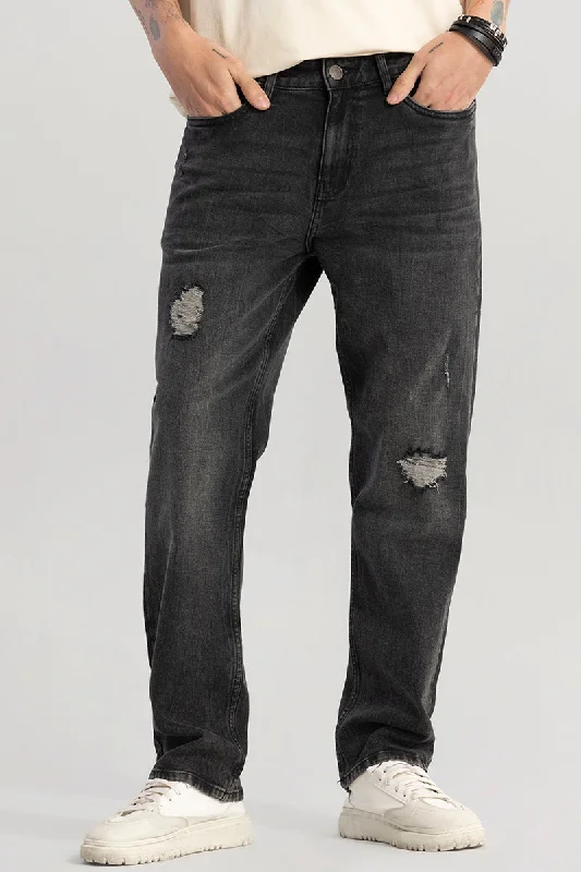 men's winter trousers-Swankie Charcoal Black Comfort Fit Jeans