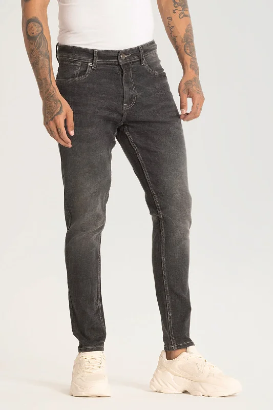 men's sun protection trousers-Charcoal Grey Plain Skinny Fit Jeans