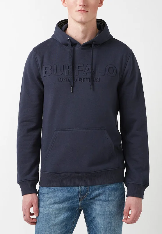 men's sun protection sweatshirts-Fadol Men's Embossed Fleecy Hoodie in Navy - BPM13610