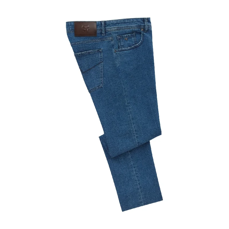 men's golf pants-Slim-Fit Stretch-Cotton Jeans in Blue