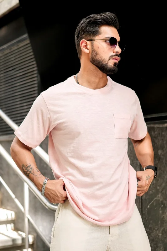 men's quick-dry t-shirts-CORAL SLUB SELF DESIGN OVERSIZED T-SHIRT