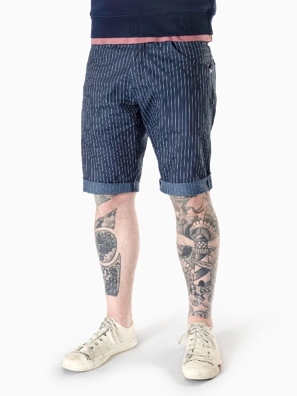 men's striped trousers-Limited edition Bricker short Japanese lightweight indigo yarn dyed