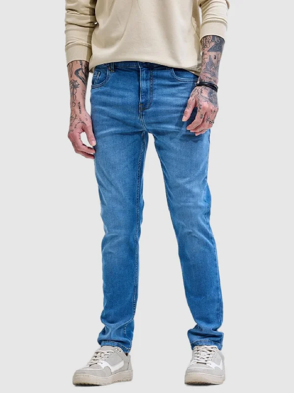 men's straight leg pants-Blue Slim Fit Jeans