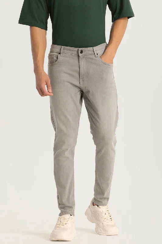 men's evening pants-Light Grey Plain Skinny Fit Jeans