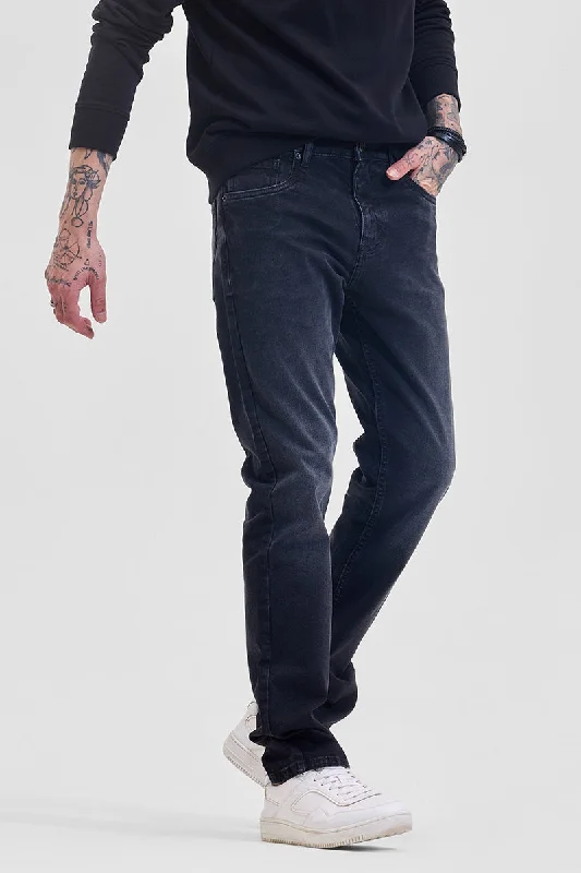 men's patterned trousers-Charcoal Grey Straight Fit Jeans