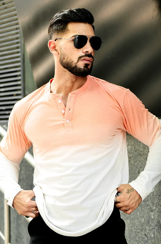 men's limited edition t-shirts-Coral Ombre Dyed Henley T-Shirt