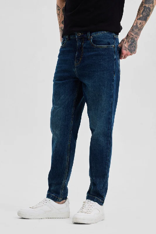 men's pajama trousers-Dark Blue Slim Fit Jeans