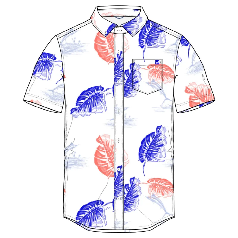 men's button-down shirts-Huk Kona KC Printed Short Sleeve Sport Shirt - White 2