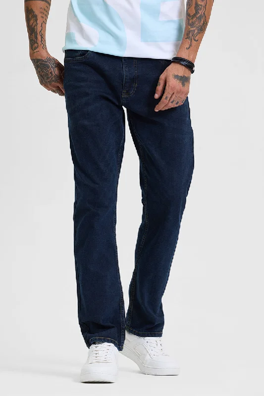 men's dress pants-Navy Regular Fit Jeans