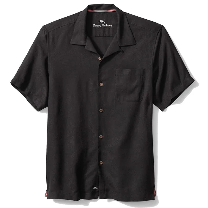 men's tailored shirts-Tommy Bahama Big & Tall Tropic Isles Camp Shirt - Black