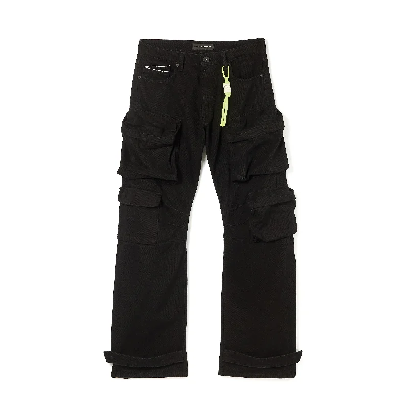 men's running pants-GRUNGE BAGGY CARGO JEANS IN BLACK TWILL