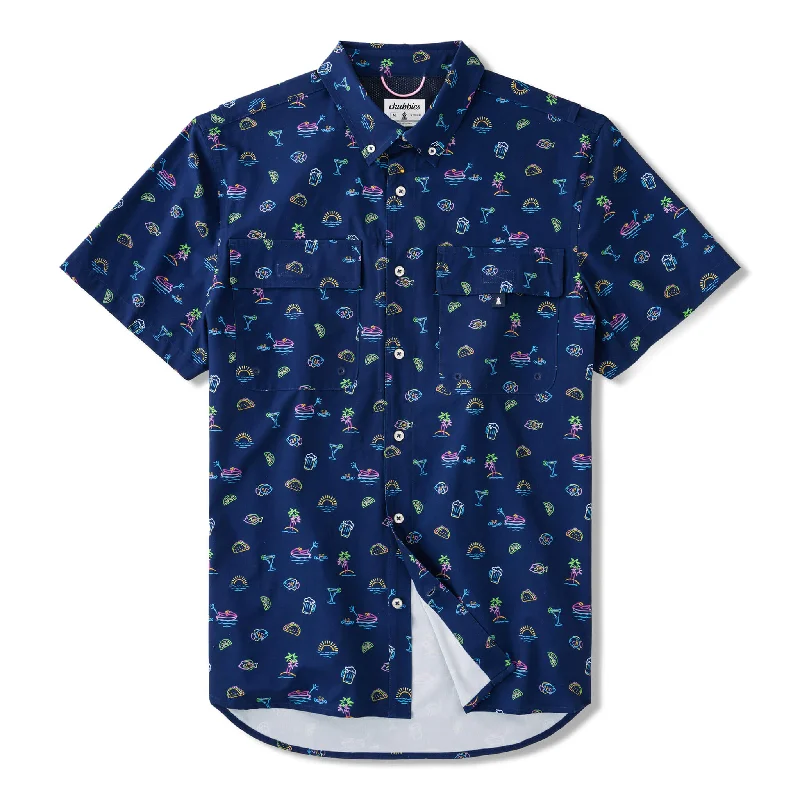 men's regular fit shirts-Chubbies The Margarita Monday Short Sleeve Sport Shirt - Navy