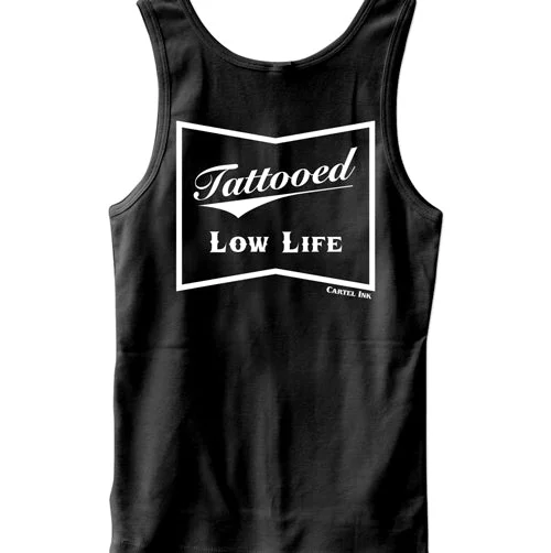 men's tank top stylish options-Pocket Logo Tattooed Low life Men's Tank Top