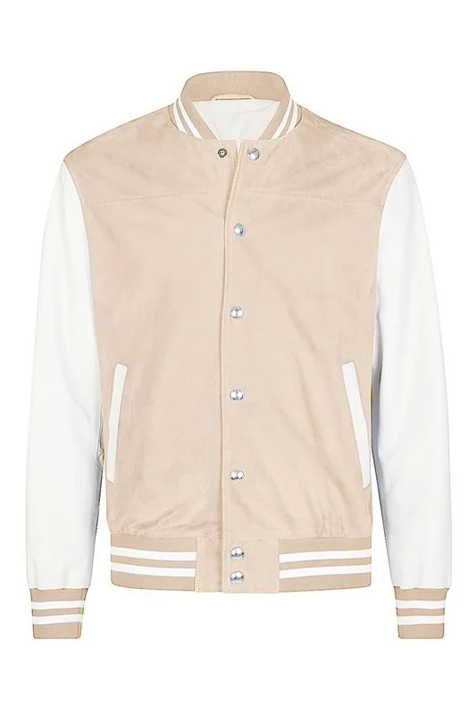 men's fleece jackets-Varsity Jacket - Sand White