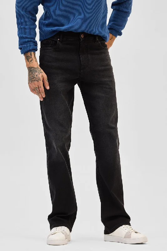 men's straight leg pants-Charcoal Grey Straight Fit Jeans